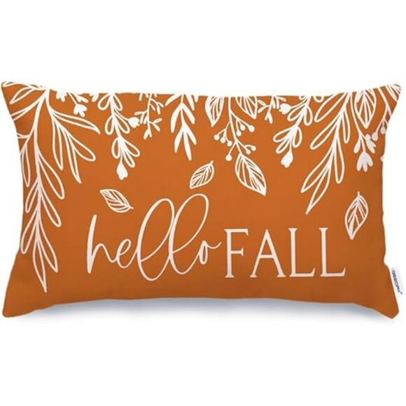 Fall Pumpkin Lumbar Pillow Cover 12x20 Hello Autumn Farmhouse Cushion for Sofa C - Picture 6 of 6